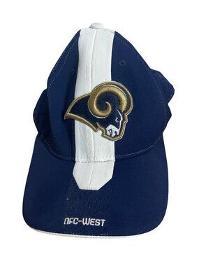 NFL Rbk Rams Hat Navy/White L/XL Authentic Sideline NFC-West Logo Stretch Fit